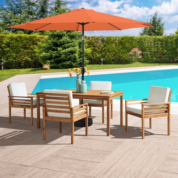 Alaterre Furniture 6 Piece Set, Okemo Table with 4 Chairs, 10-Foot Auto Tilt Umbrella Terre Cotta ANOK01RD10S4